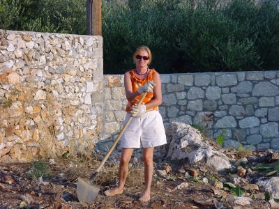 Karin prepares the garden